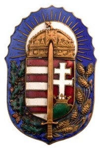 Order of Vitéz Breast Badge, bronze gilt, 57x36 mm, one side enameled, multipart construction, reverse with two clasps