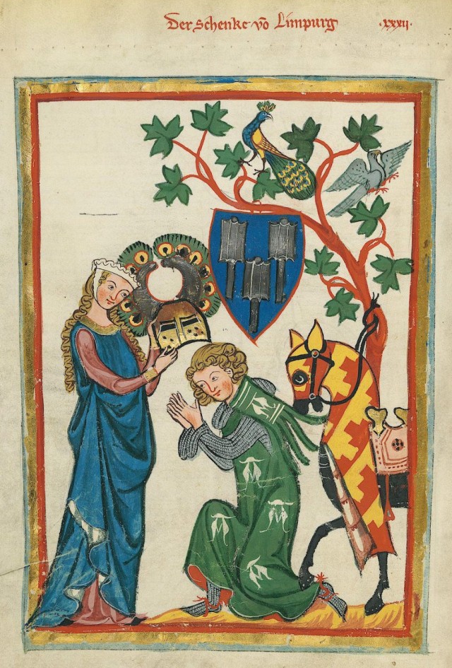 An early 14th-century German manuscript depicting a knight and his lady.