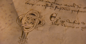 Detail of the Chinon Parchment, with details of the trail of the Knights Templar and the Pope's involvement (Vatican Museum secret archives library)
